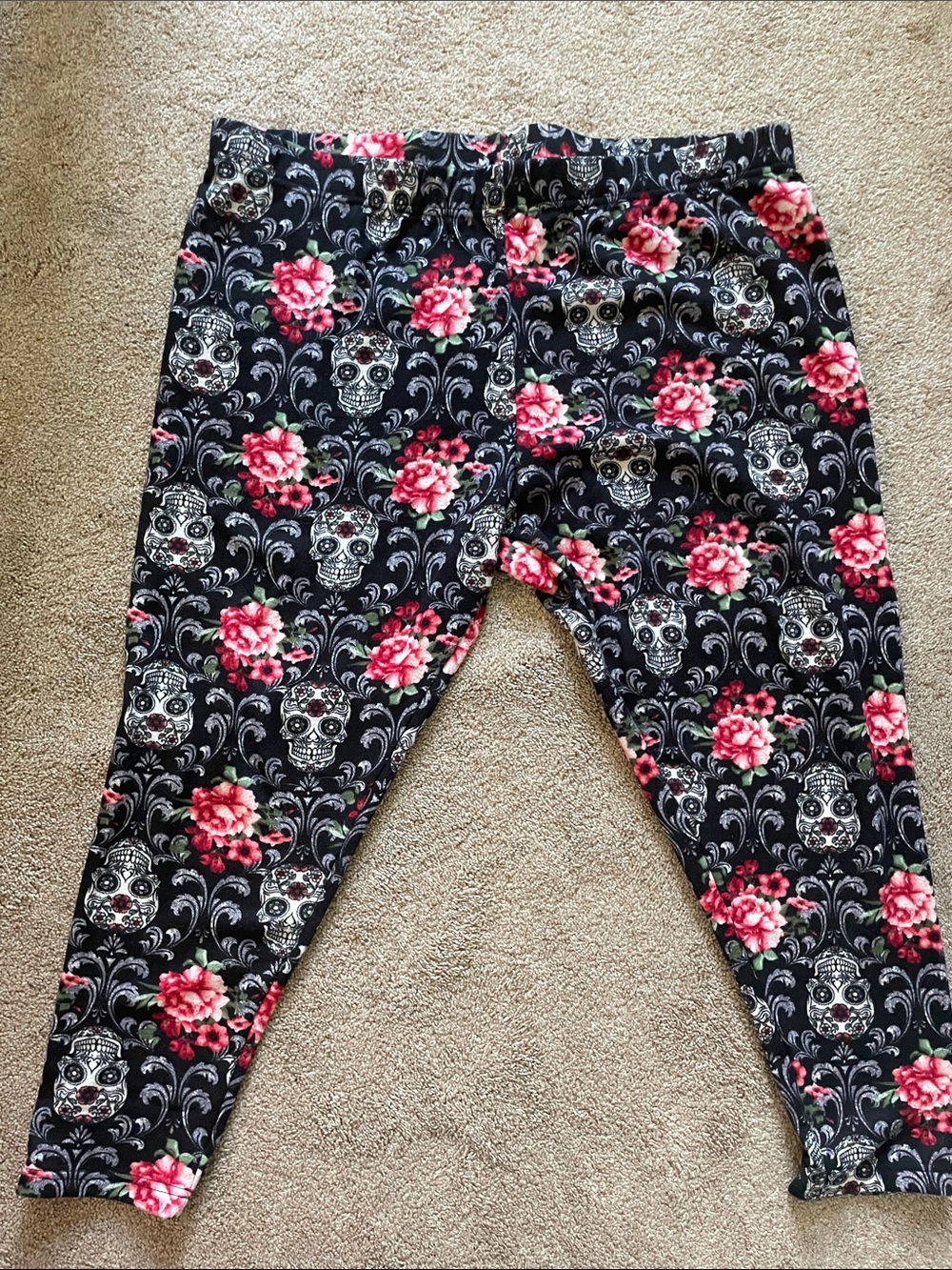 Terra & Sky Black Leggings with Pink Floral Sugar Skulls